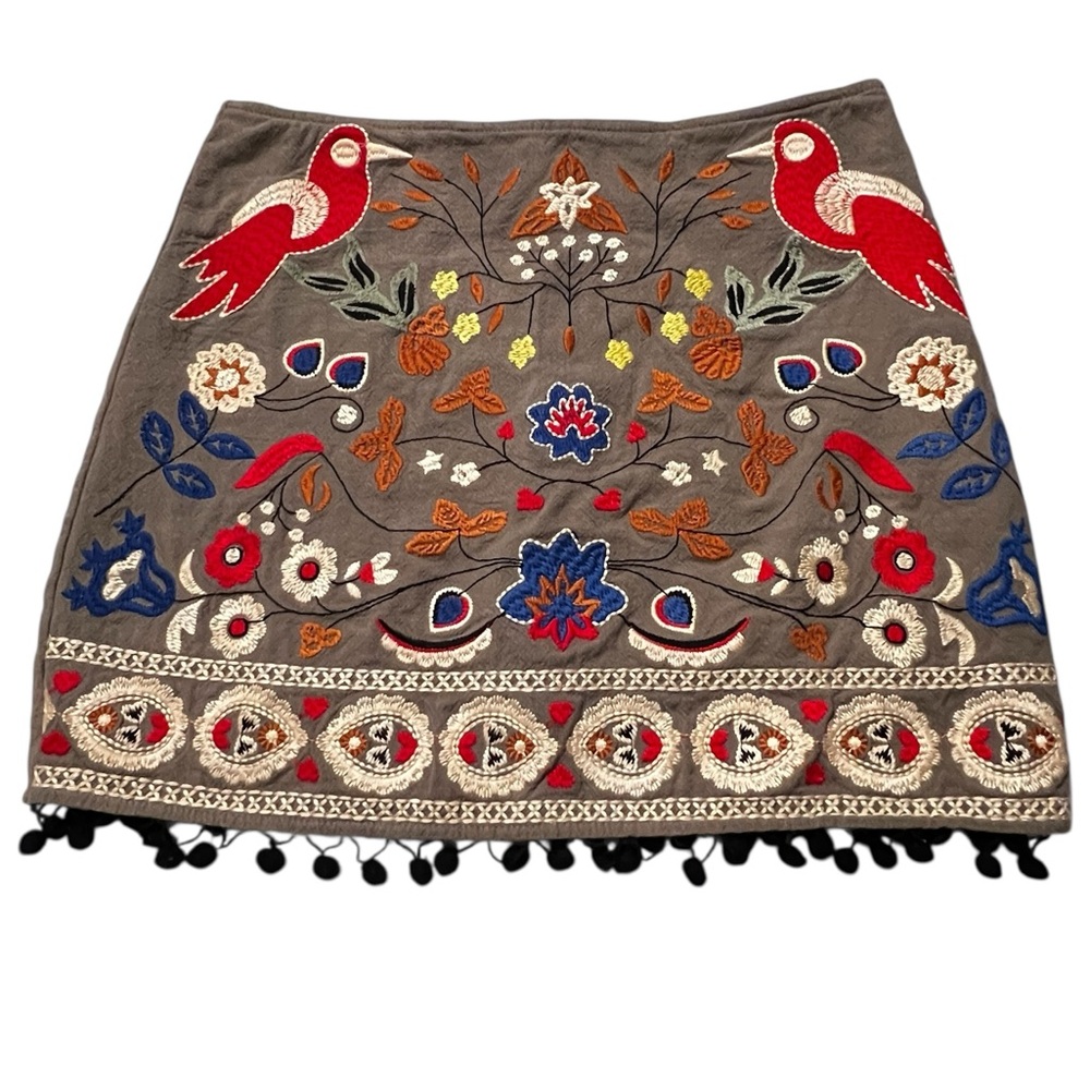 Altard State A Beautiful Soul Skirt Size S  Olive cotton Blend Embroidered Bird